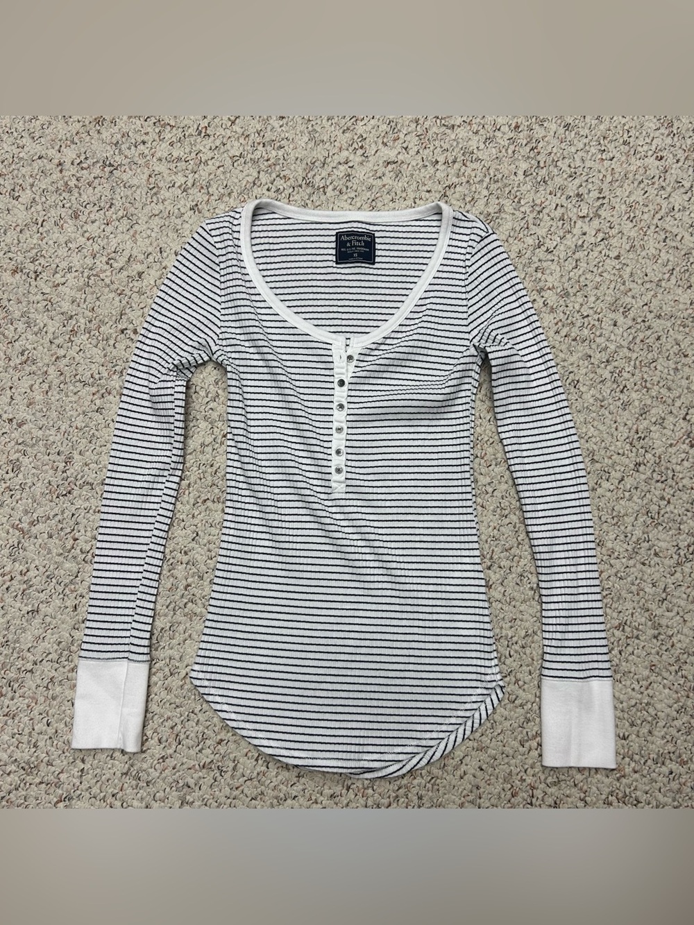 Y2K Vintage Abercrombie & Fitch Ribbed Henley Fitted Long Sleeve Striped Size XS